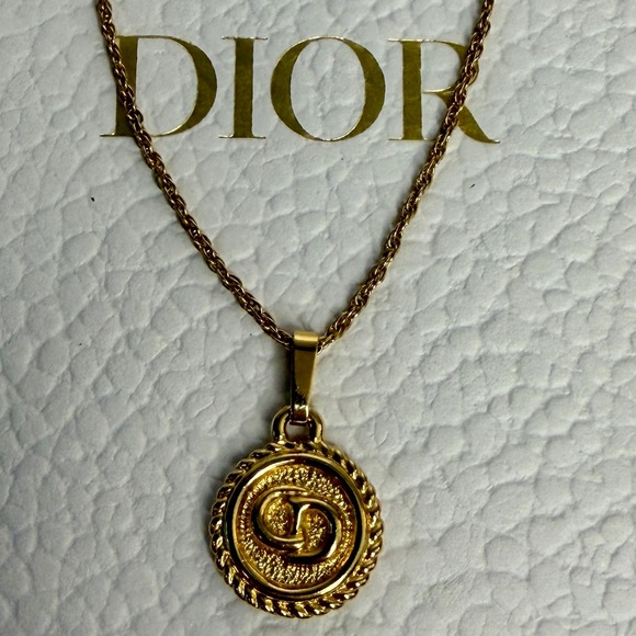 Christian Dior Gold Plated Logo Medallion Pendant Necklace | Vintage Dior - Picture 2 of 4